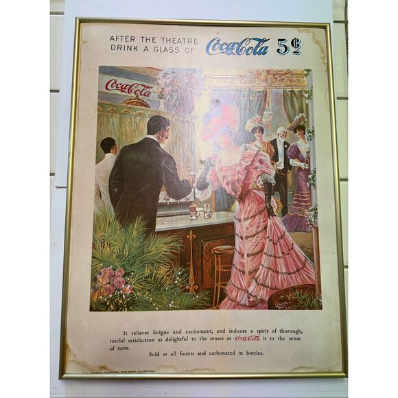 Vintage Coca-Cola After The Theatre Advertising Litho Poster 1975 Framed OS - Picture 1 of 7